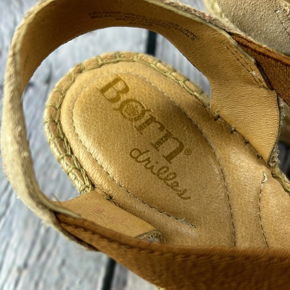 BORN DRILLES MEADE Tan Suede Leather Closed Toe Sling Back Espadrille Wedges - Picture 11 of 17